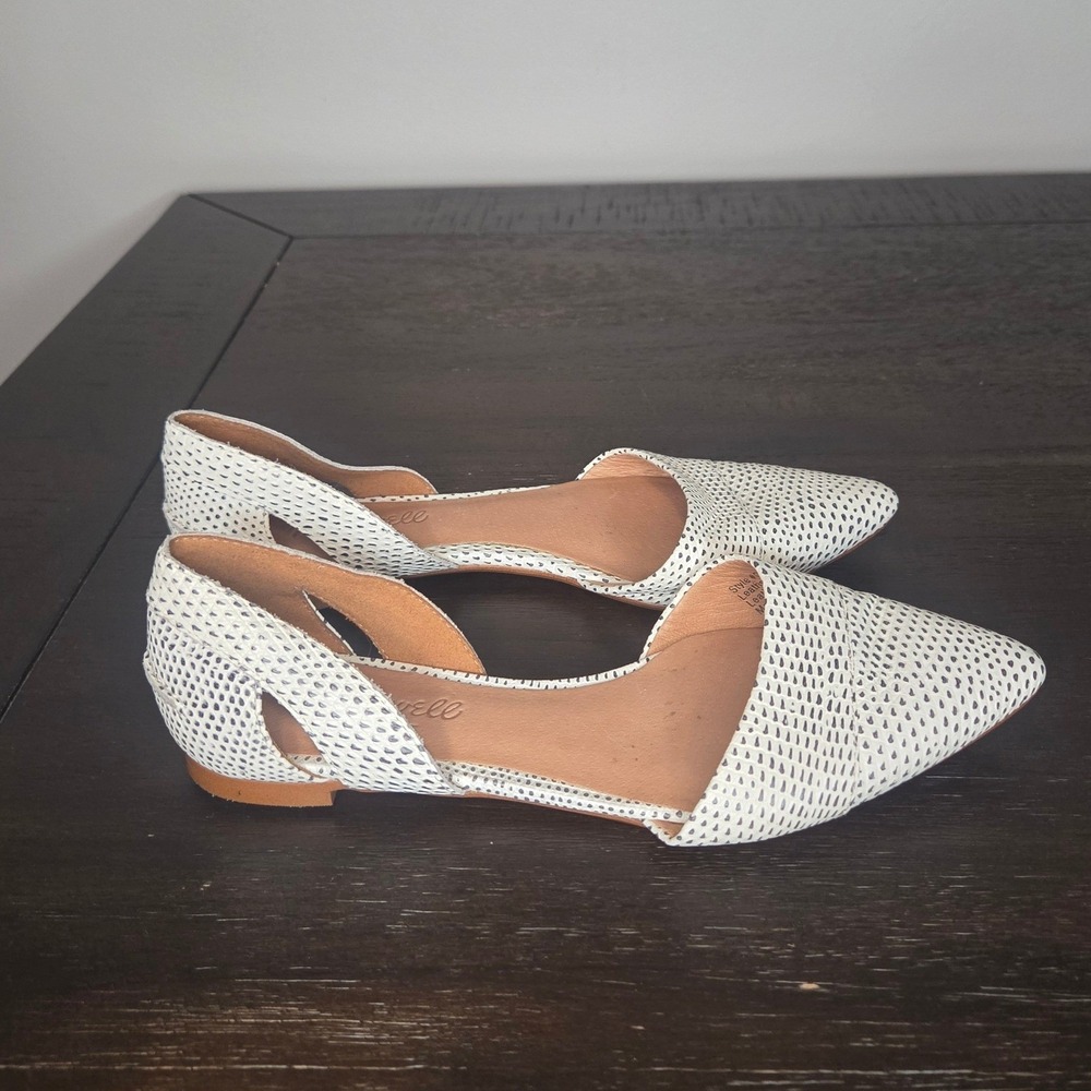 Madewell White Perforated Leather D'Orsay Flats Womens 6.5 Pointed Toe - Picture 2 of 7